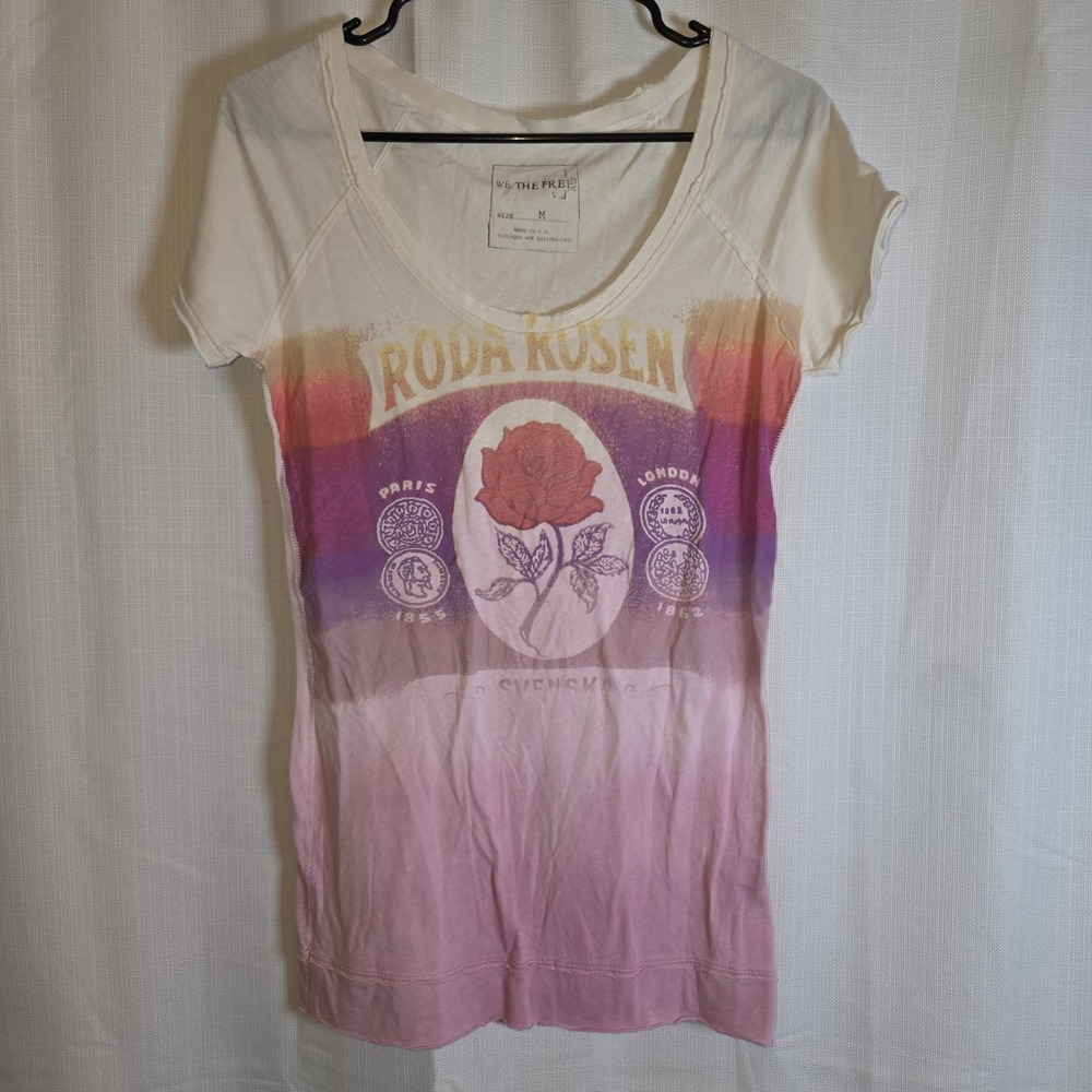 Free People We The Free Roda Rosen Graphic Tee Women's Medium Pink Ombre Rose - Picture 1 of 7